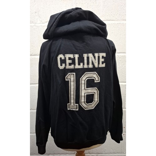 13 - Celine- A gents black cotton/cashmere zipped hoody with the number 16 printed to the front and back ... 