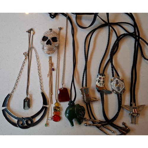 43 - Vintage costume jewellery, shoe buckles and bows, glove clips, scent bottles, silver items, Cowboy i... 