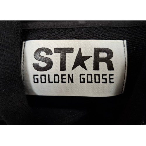 32 - Golden Goose- A gents grey sweatshirt with 'Golden' in red sequins to the front, size Medium (approx... 