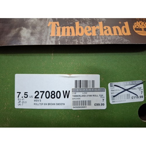 38 - Timberland-A pair of men's unworn brown and beige roll top ankle boots, size 7.5 together with origi... 