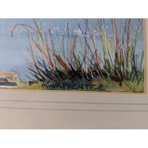 29 - MWM Prentice, a watercolour depicting a large loch with small fishing boats and sailing boats on the... 