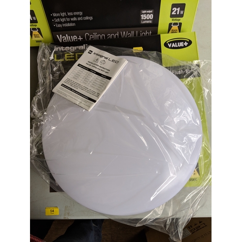 54 - Five boxed integral LED flush-fit ceiling/wall lights, all unused Location:BB
If there is no conditi... 