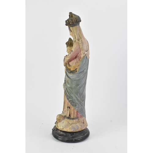 177 - An early/mid 20th century polychrome-painted plaster figure, depicting the Madonna and Child, both w... 