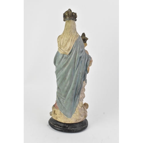 177 - An early/mid 20th century polychrome-painted plaster figure, depicting the Madonna and Child, both w... 