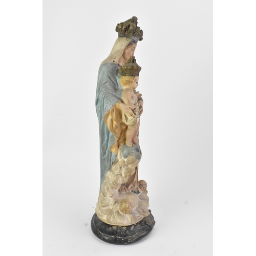177 - An early/mid 20th century polychrome-painted plaster figure, depicting the Madonna and Child, both w... 