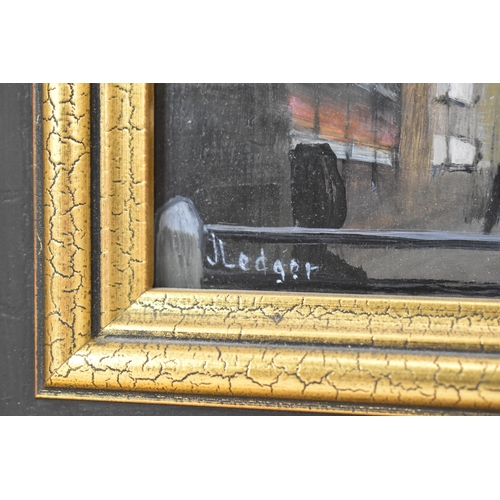 40 - Janet Ledger (British, b.1931) An oil on board entitled 'Flats at Poplar', signed to the lower left ... 