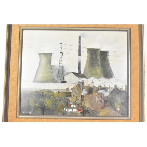 41 - Janet Ledger (British, b.1931) An oil on board depicting an industrial scene, signed to the lower le... 