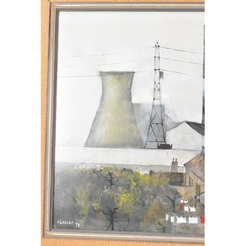 41 - Janet Ledger (British, b.1931) An oil on board depicting an industrial scene, signed to the lower le... 