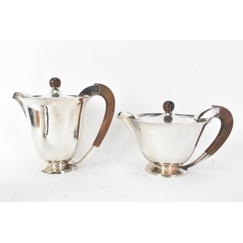 42 - An Art Deco four piece silver plated tea and coffee service, comprising a teapot, coffee pot, sugar ... 