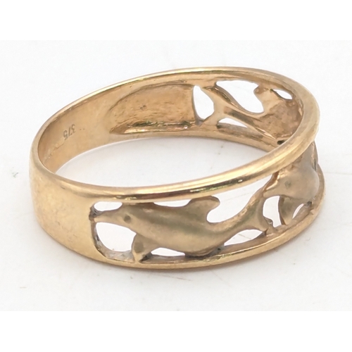 50 - A 9ct gold ring with pierced panel decorated with three seahorses, weight 2.4g, size P1/2
Location: ... 