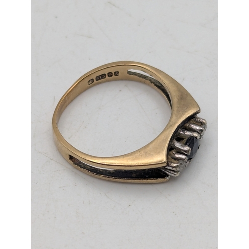 9 - A diamond and sapphire 9ct gold ring stamped 375 with British hallmarks, size I1/2, weight 2.4g
Loca... 