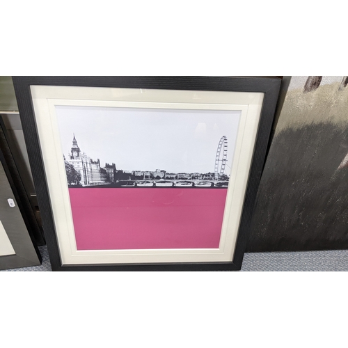 27 - A print entitled London Skyline, together with a Christopher James Selway mixed media painting signe... 