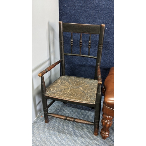 30 - A 19th century child's Windsor rush seated chair, together with a leather stool Location: A2B
If the... 