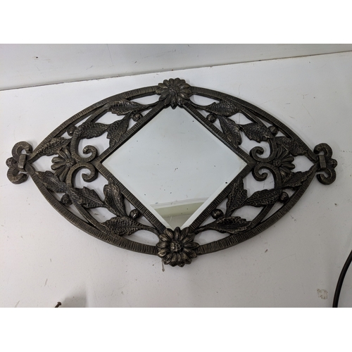 2 - A Tiffany style coloured glass ceiling hanging light together with a pair of Christopher Wray wall l... 