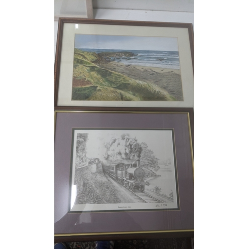 56 - Framed pictures to include a signed limited edition etching by Pat Crombie titled Union Canal, a sig... 