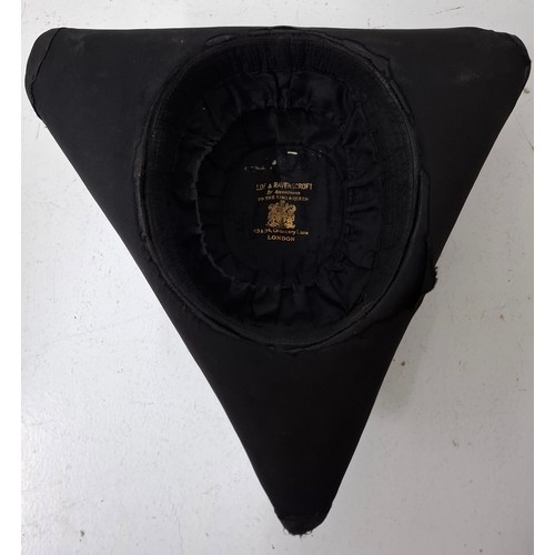 41 - A vintage Ede & Ravenscroft Judicial black Tricorn fabric hat A/F measures 13