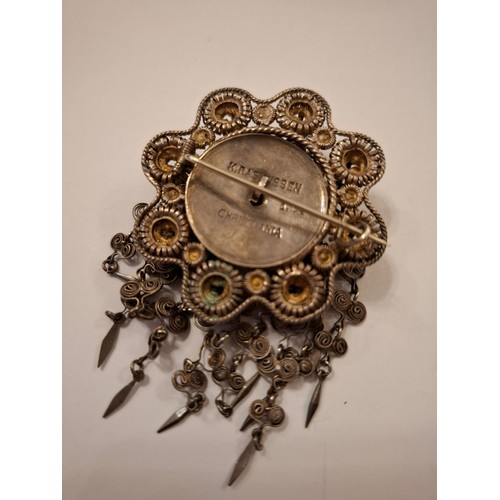 37 - A late 19th Century Norwegian Knut Andreas Rasmussen Christiana white metal filigree brooch approx 5... 
