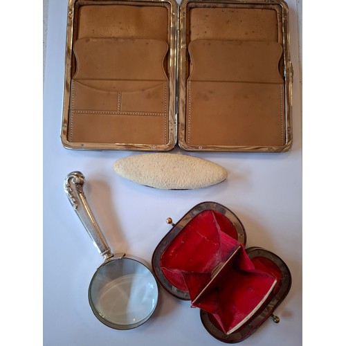 40 - A circa 1900's brown crocodile cigarette case A/F with silver frame and corners, makers mark LK (Lud... 