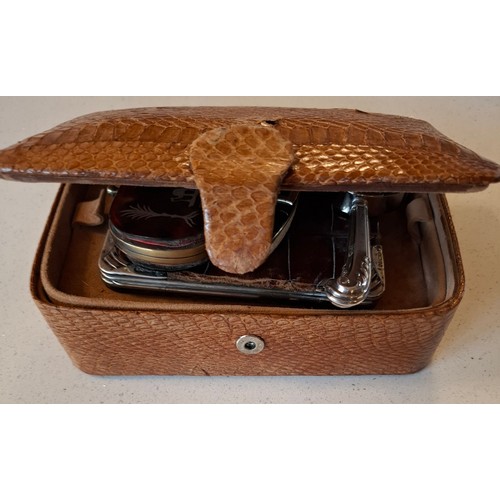 40 - A circa 1900's brown crocodile cigarette case A/F with silver frame and corners, makers mark LK (Lud... 
