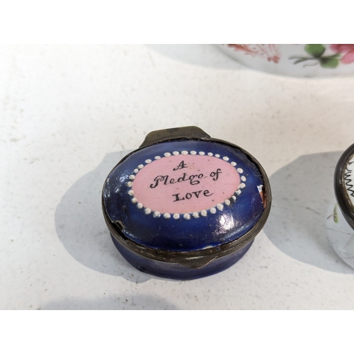 18th century and later enamel Patch boxes A/F and a lid, together with ...