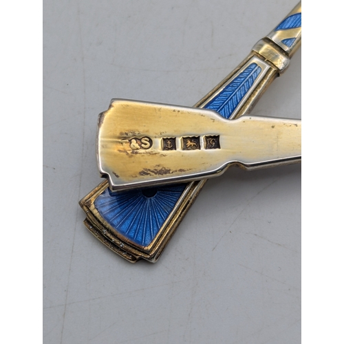 14 - A set of six silver gilt and enamel teaspoons hallmarked Birmingham 1956 by Turner and Simpson, tota... 