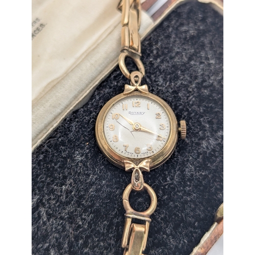 26 - A 9ct yellow gold cased ladies Rotary watch on a gold plated bracelet, total weight 14.5g
Location: ... 