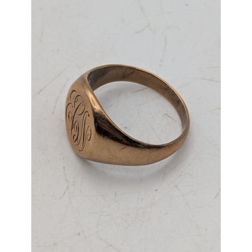 30 - A 10k rose gold signet ring with engraved initials and a tapering shank, size Q, weight 6g
Location:... 
