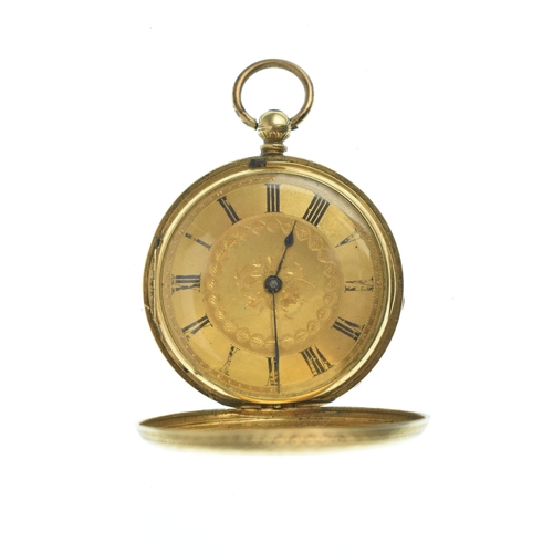 14 - A Victorian 18ct gold full hunter fob watch, the case engraved with a vacant cartouche surrounded by... 