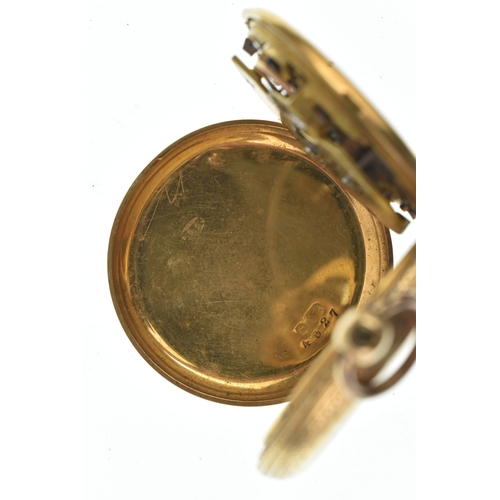 14 - A Victorian 18ct gold full hunter fob watch, the case engraved with a vacant cartouche surrounded by... 