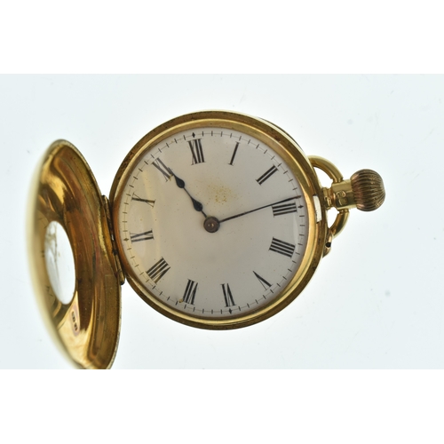 2 - An early 20th century 18ct gold ladies half hunter fob watch, the case engraved with initials within... 