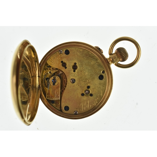 2 - An early 20th century 18ct gold ladies half hunter fob watch, the case engraved with initials within... 