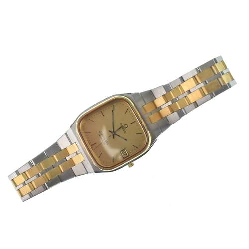 37 - A Omega Seamaster, quartz, gents bi-coloured wristwatch, circa 1970/80s, having a gilt dial with bat... 