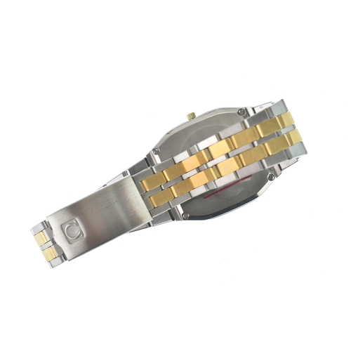 37 - A Omega Seamaster, quartz, gents bi-coloured wristwatch, circa 1970/80s, having a gilt dial with bat... 