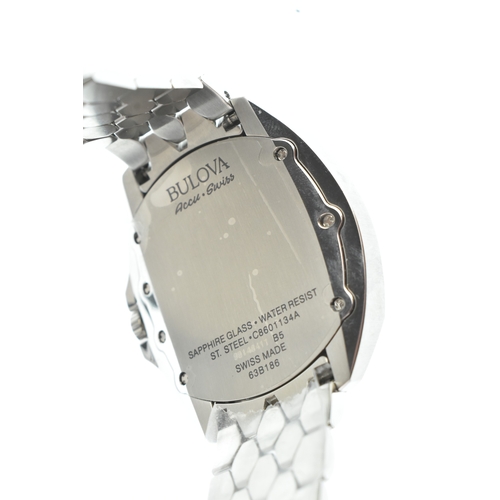 39 - A Bulova Accu-Swiss Automatic, gents stainless steel wristwatch, the blue sunburst dial with applied... 