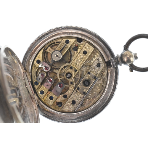 45 - A 19th century Swiss silver full hunter pocket watch, made for the Turkish market, having an engine ... 