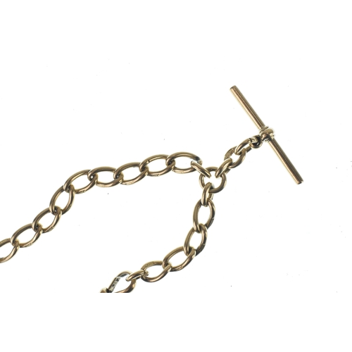 48 - An early 20th century 9ct gold Albert pocket watch chain, fitted with a 9ct gold T-bar and 9ct gold ... 