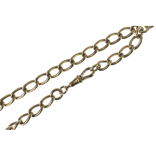 48 - An early 20th century 9ct gold Albert pocket watch chain, fitted with a 9ct gold T-bar and 9ct gold ... 