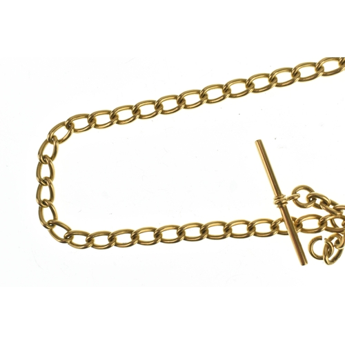 5 - An 18ct gold Albert pocket watch chain, fitted with a T-bar, dog clip clasp, bolt ring clasp, plated... 