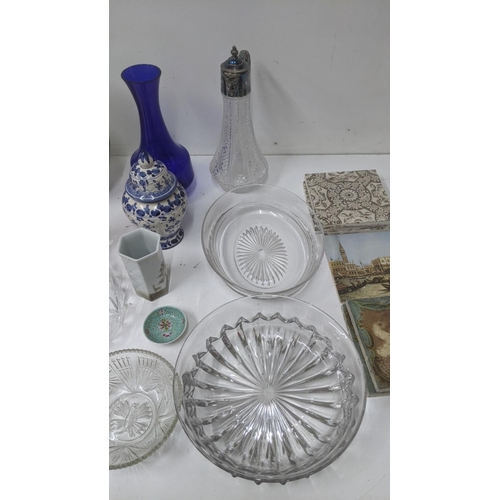 25 - Ceramics and glassware to include a collection of wall tiles, some Victorian, a collection of crysta... 