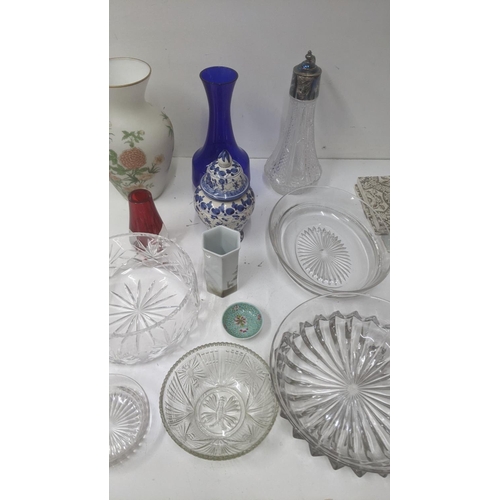 25 - Ceramics and glassware to include a collection of wall tiles, some Victorian, a collection of crysta... 
