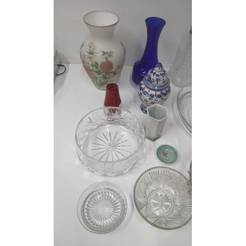 25 - Ceramics and glassware to include a collection of wall tiles, some Victorian, a collection of crysta... 