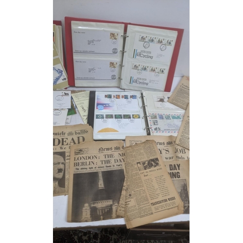 57 - Collection of postcards, First Day covers and stamps and 1945 newspapers
Location: GL
If there is no... 