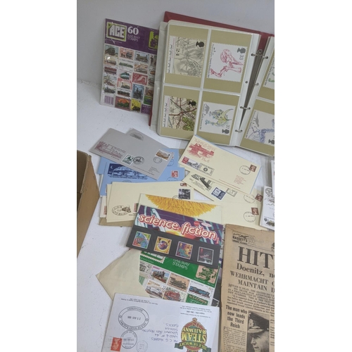 57 - Collection of postcards, First Day covers and stamps and 1945 newspapers
Location: GL
If there is no... 
