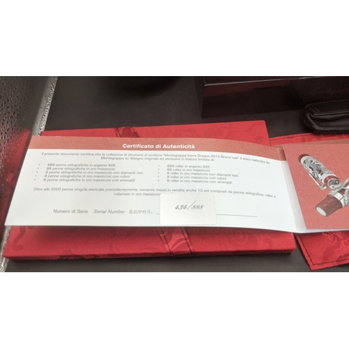 1 - A Montegrappa Icons Bruce Lee limited edition ballpoint pen with red lacquer cap and barrel with sil... 
