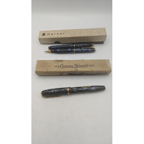 19 - Conway Stewart vintage writing equipment to include a boxed no 84 lever fill fountain pen with a 14c... 
