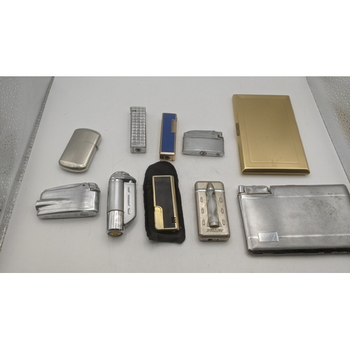 24 - Smoking related items to include a Sarmone Japanese cigarette lighter, a gold plated cigarette case ... 