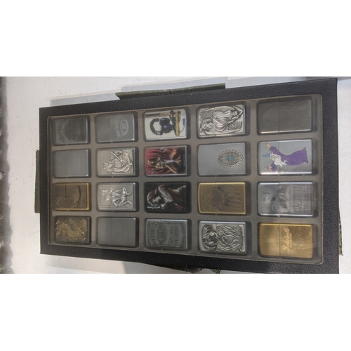 34 - A collection of 20 themed Zippo and Zippo style lighters to include a Budweiser example, a Marshall ... 