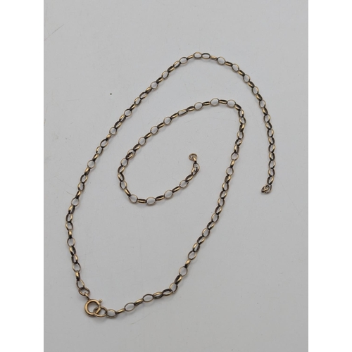 14 - A 9ct yellow gold chain link necklace with spring ring clasp A/F 54cmL, weight 6.4g
Location:C1
If t... 