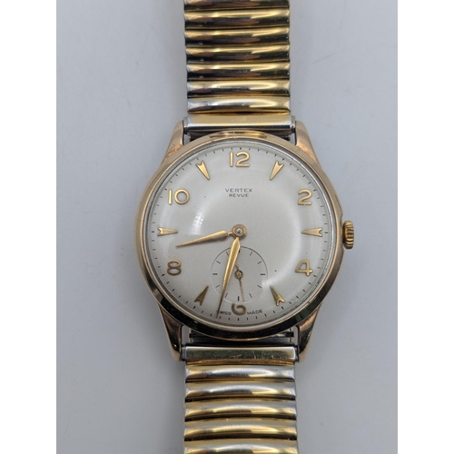 18 - A 1960s 9ct yellow gold cased gents Vertex wristwatch on a gold tone steel expanding bracelet, along... 