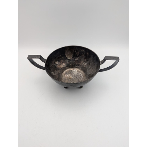 40 - A silver cup by Hardy and Hayes and Co with twin handles and engraved cartouche to the centre with i... 